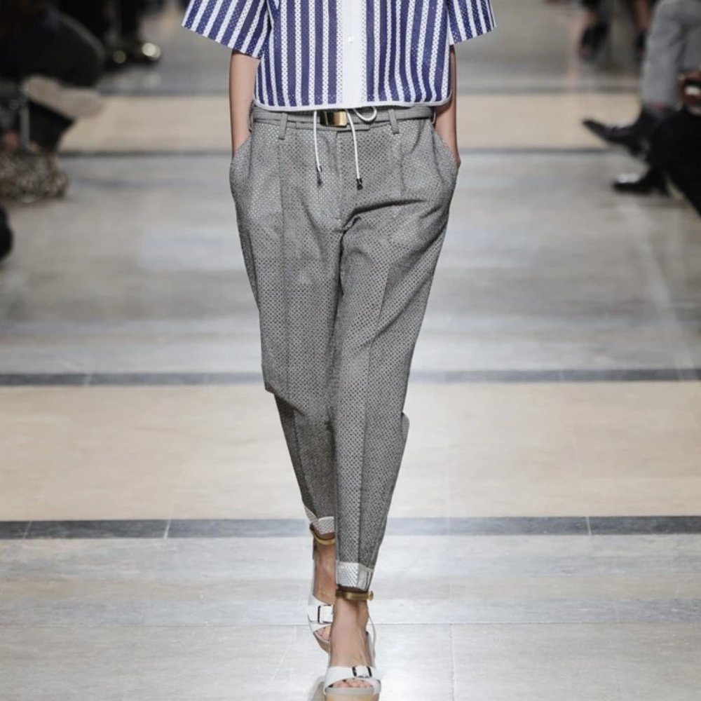 SACAI - perforated tweed pants with drawstring